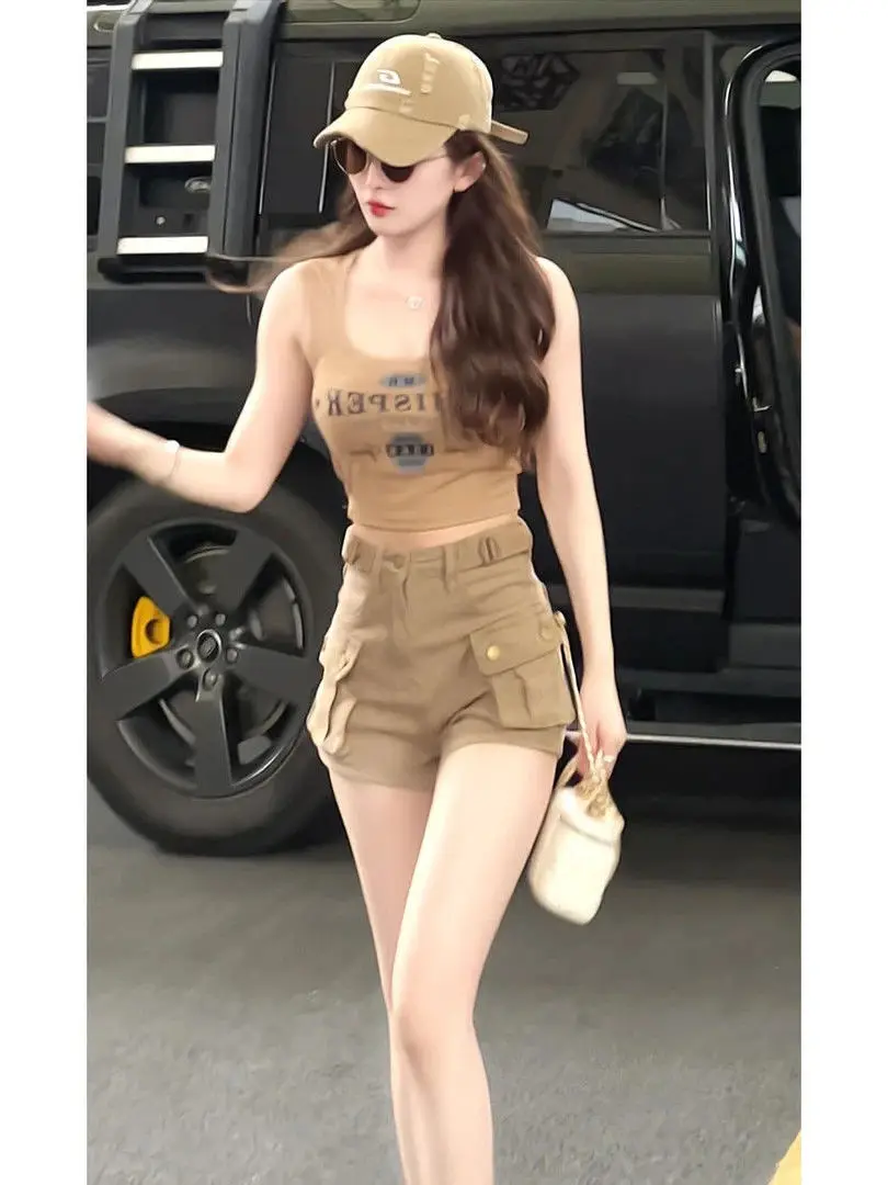 아메리칸 레트로 하이웨이스트 워크웨어 데님 오츠 여성 여름 신상 루즈 슬리밍 스트레이트 캐주얼 와이드 레그 팬츠