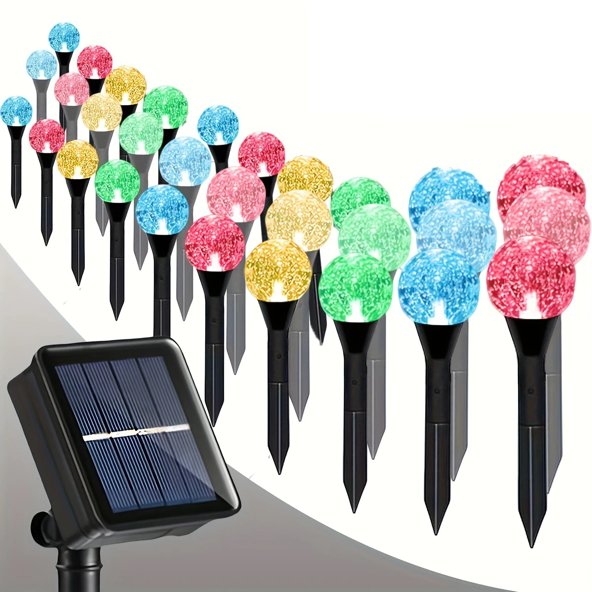 

Набор из 30 уличных солнечных светильников, гирлянда из хрустальных шаров, 19 футов/6 м, IP44, с 8 режимами освещения и датчиком света, подходит для сада, патио, дорожек и ландшафтного освещения.