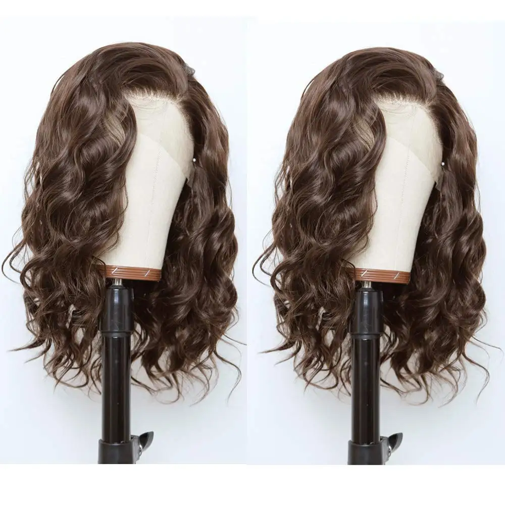 13*4 Body Wave Dark Brown Synthetic Lace Wig Long Wavy Natural Hairline Lace Front Wigs Women Cosplay Daily Use