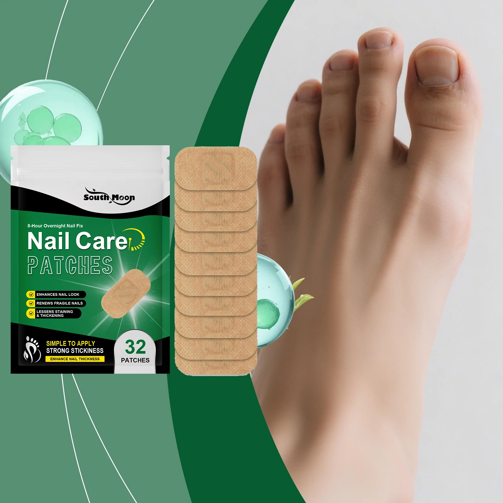 South Moon Nail Care Patches Repair Fragile Discolored Nails Improve Ingrown Toenail Condition Strengthen Nail Thickness 32pcs