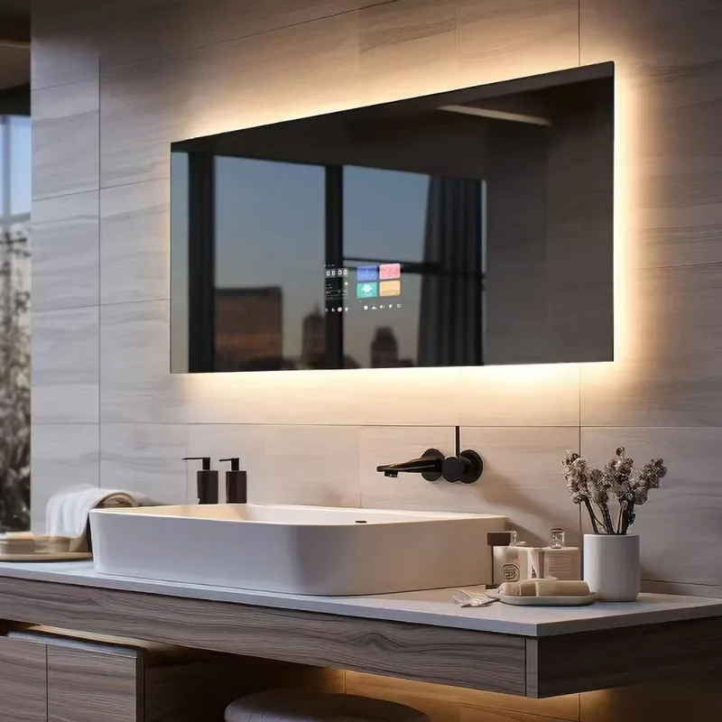 Smart Bathroom Makeup Mirror with Light Touch Screen Bluetooth Music Speaker Android System Bathroom Accessories Sanitary