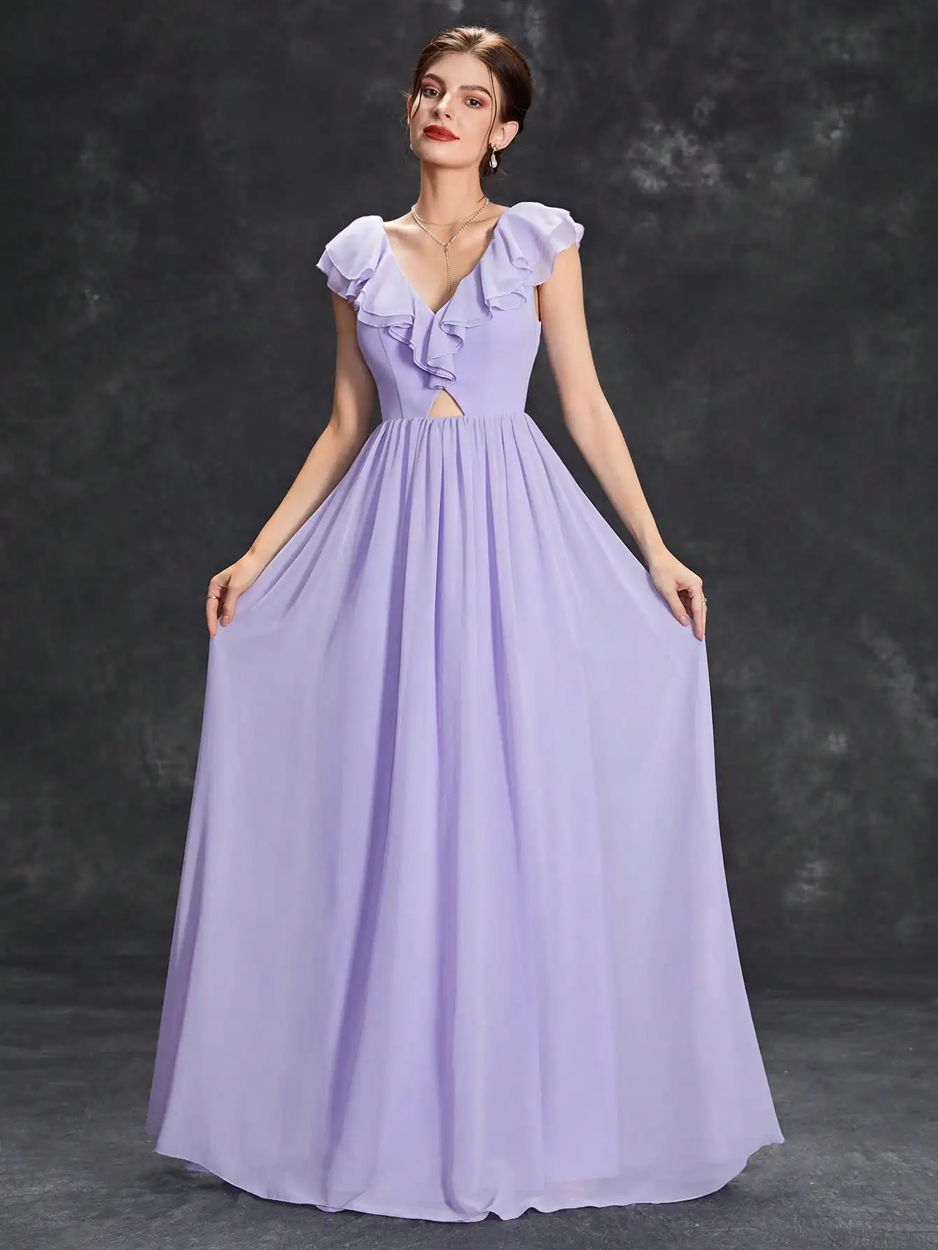 Mgiacyv Ausschnitt romantische doppelt gekräuselte Chiffon Swing Kleid Abendkleid Ballkleid Party kleid