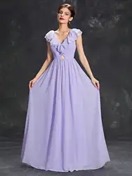 MgiacyV neckline Romantic double ruffled chiffon swing Dress Evening gown Ball Dress Party dress