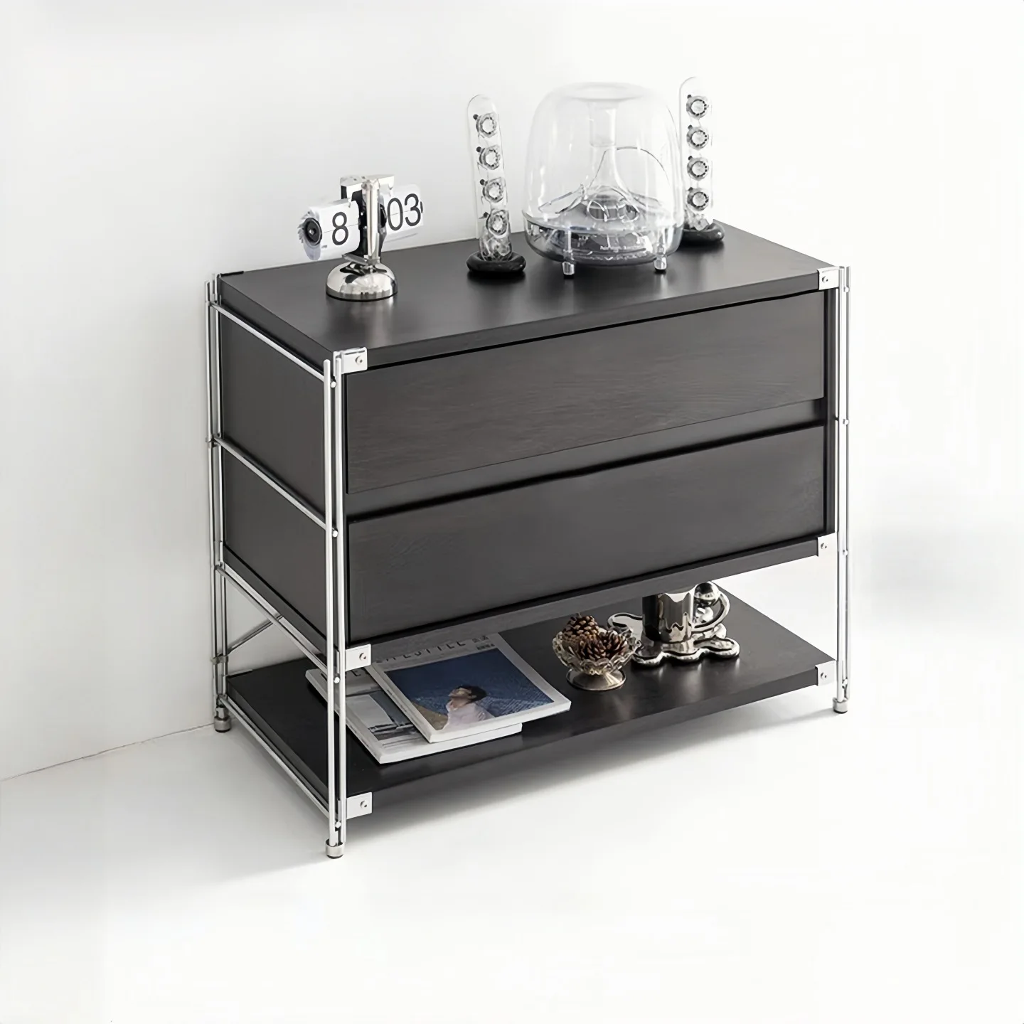 High bedside table combination double pumping magazine stainless steel rack living room storage locker