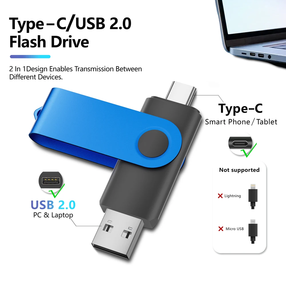 Clé USB TYPE-C 2 en 1, 16 go, porte-clés, clé USB 64 go, haute vitesse, pour téléphone portable, 32 go, 8 go, 4 go ﻿