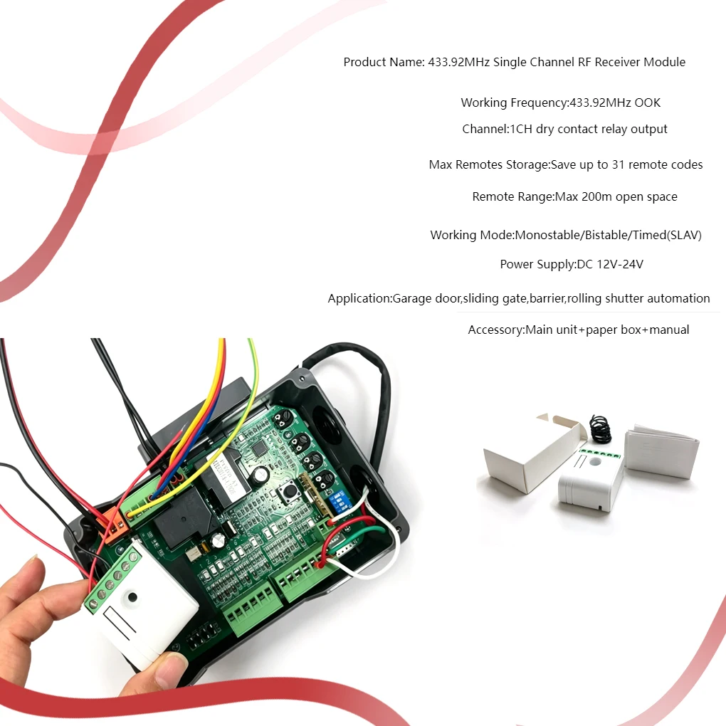 DC12-24V 433.92MHz Universal RF Receiver Module Max 31 Remote Storage for Garage Door Sliding Gate Barrier Opener