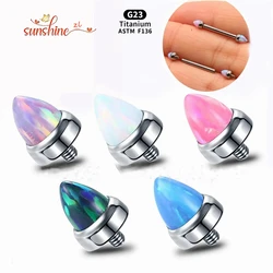 2PCS G23 Titanium Lip Studs Opal Pointed Cone 14g 16g Internal Threaded Flat Bottom Bar Punk Style Earrings Piercing Accessory