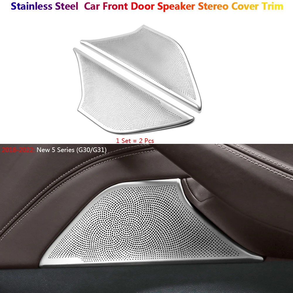 Stainless Car Front Door Speaker Stereo Panel Cover Trim For BMW 5 G30 G31 Interior Inner Auto Para Accessories Styling 2Pcs