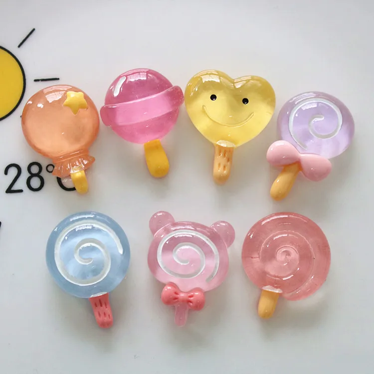 10pcs Kawaii Resin Flatback Mini Candy Lollipop Slime Charms Cabochons Embellishments for DIY Ornament Crafts Jewelry Making A31