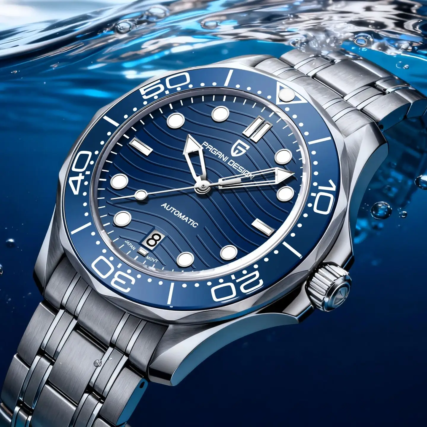 PAGANI DESIGN Blue Wave Dial Diving Automatic Watch Men AR Sapphire crystal MIYOTA 8215 Movt Mechanical Wristwatch Men 2026 New