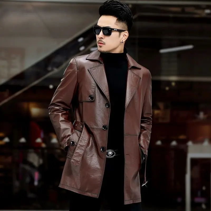 Men's Cowhide Coat, Genuine Leather Jacket, Autumn Winter, Brown Leather Jackets, Mens Genuine Leather Coats, Silk Liner