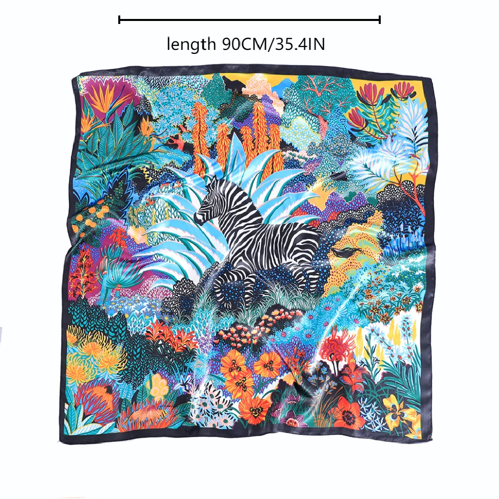 90*90cm Women Scarf Silk Feeling Hair Neck Square Brand Office bandanna muffler Waiter Flight Attendants Handkerchief Rings wrap image 6