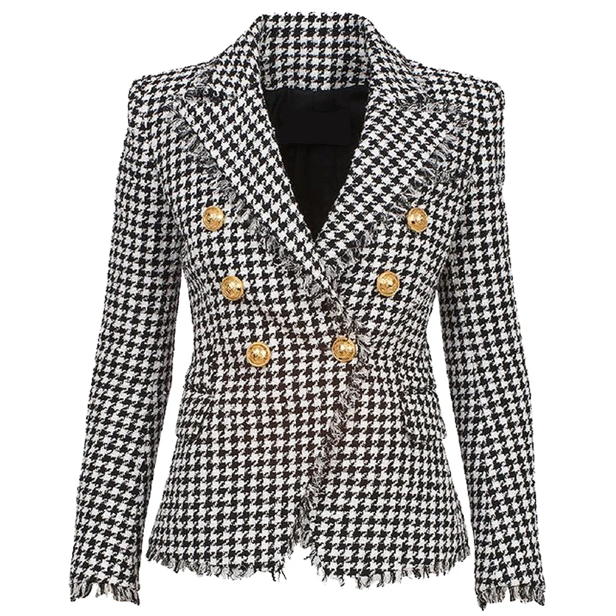 

Women's Classic Houndstooth Tweed Tassel Suit Jacket Spring Autumn Fashion Woolen Top Outerwear