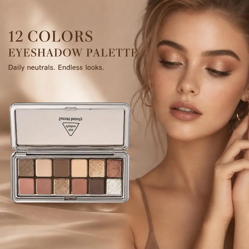 12 Colors Portable Matte Eye Shadow Tray Low Saturation Brighten Smoke Makeup Cut Off Eye Makeup