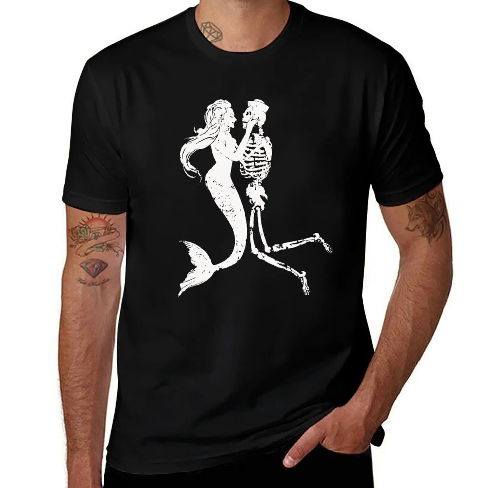 Mermaid Skeleton Shirt Skull Graphic Under the Sea T-Shirt Thanksgiving Casual Tee T-Shirt