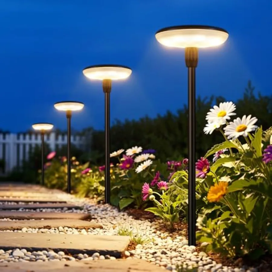 Solar Pathway Lights Outdoor, Durable Metal Solar Path Lights, Auto On/Off Garden Lights Solar Powered, IP65 Waterproof Solar L