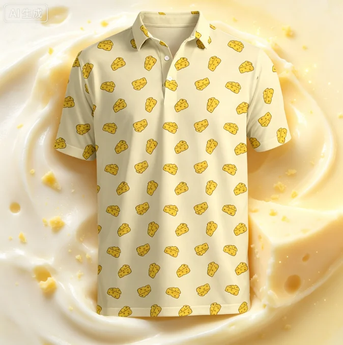 2026 Cartoon Cheese Polo Shirt For Men Summer Street Loose Short Sleeved Tees 3d Printed Food Button Lapel T Shirt Casual Tops
