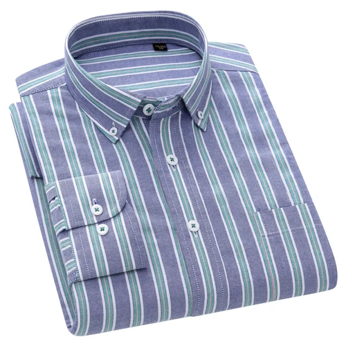 Camisas Oxford de algodón 100% para hombre, camisa de vestir Formal de ajuste Regular suave a cuadros de manga larga, blusa Social con bolsillo, ropa masculina S-5XL