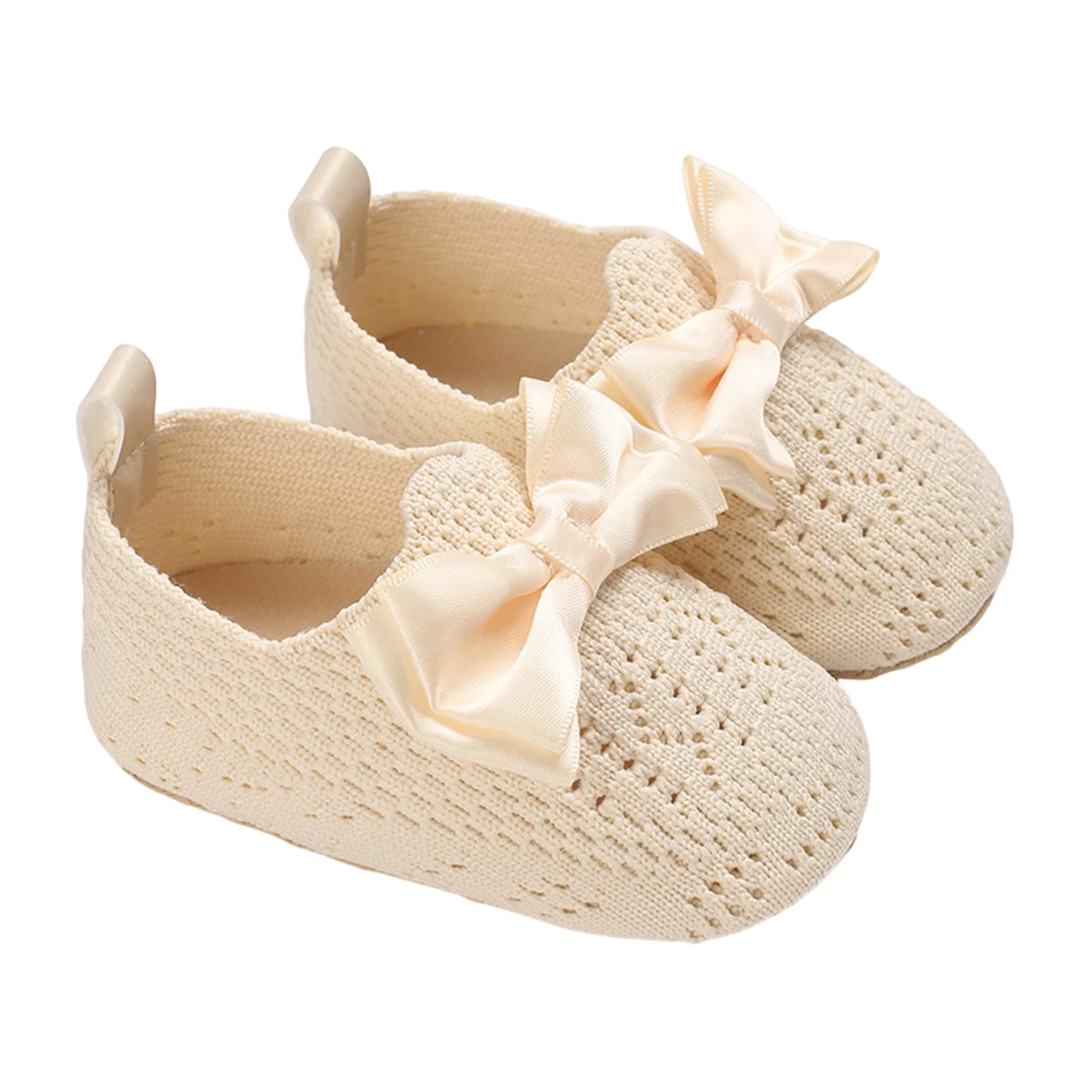 

Baby Girl Summer Knit Shoes Solid Color Bow Decor Non-Slip Soft Sole Adorable Shoes