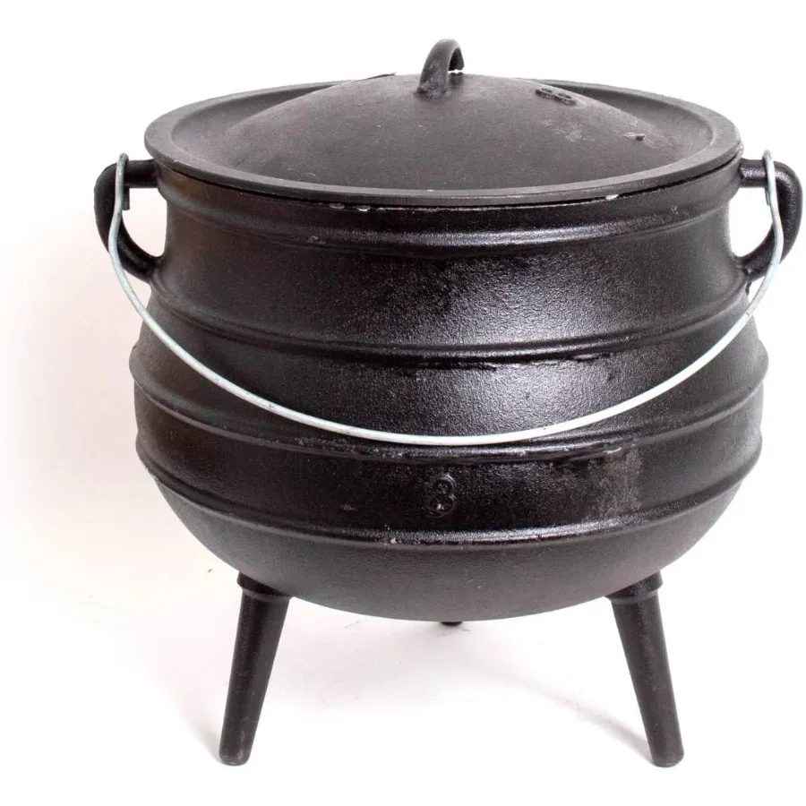 

Чайник для приготовления костра, чугунная голландская духовка Potje с 3 ножками и крышкой, 15,25 дюйма, 4,75 галлона для жарки на открытом воздухе, кемпинга