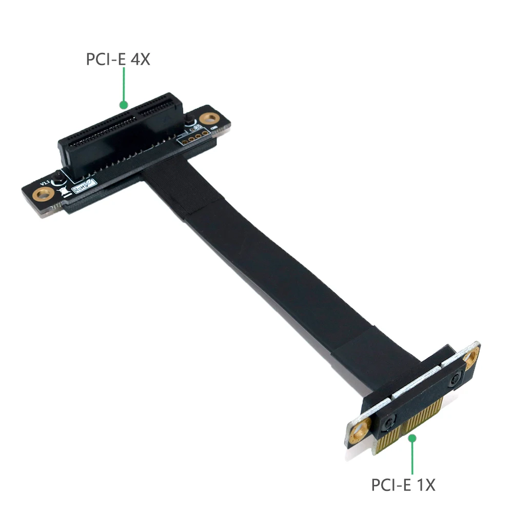 PCIE Riser PCIe3.0 x1 Male to x4 Female Cable EMI Shielding 8Gbps PCI-E III 1x 4x Riser Extender Ribbon Cable Elbow Right Angled