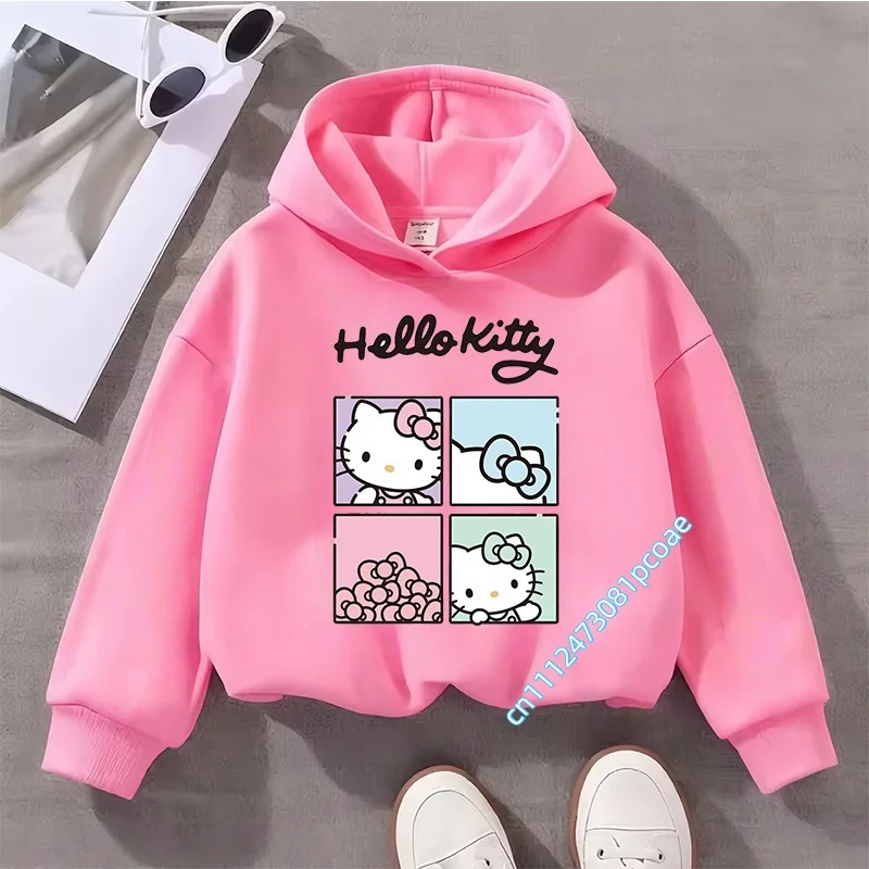 Hello Kitty Kawaii 2-8 Years Old Kids Hooded Sweatshirt Girls' Casual Shirt Boys' Sports Shirt Sanrio Digital Cartoon Print