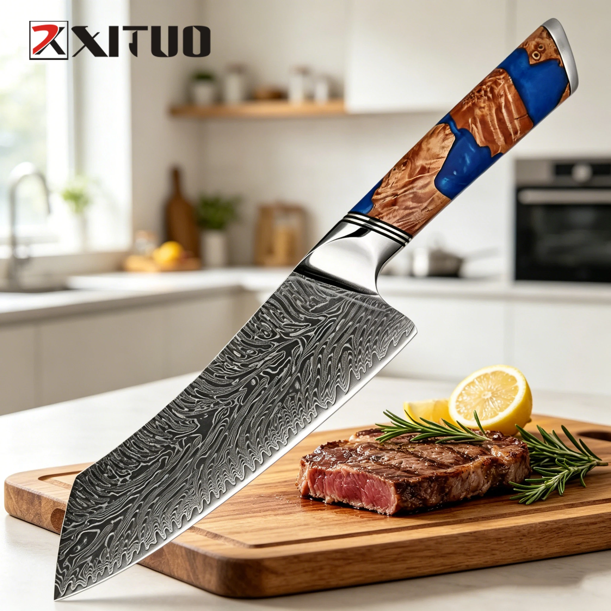 

XITUO 7 Inch Santoku Knife Japanese Chef Knife,Sharp Damascus Steel Slicing Knife,Professional Kitchen Knife Resin Wood Handle