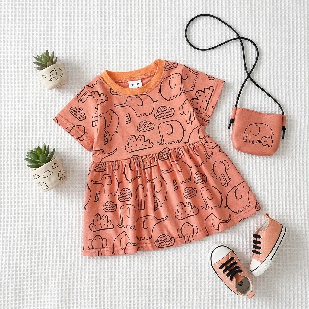 Cotton Baby Children Summer Kids Girls Clothing Holiday Short Sleeve Beach Animal Dress