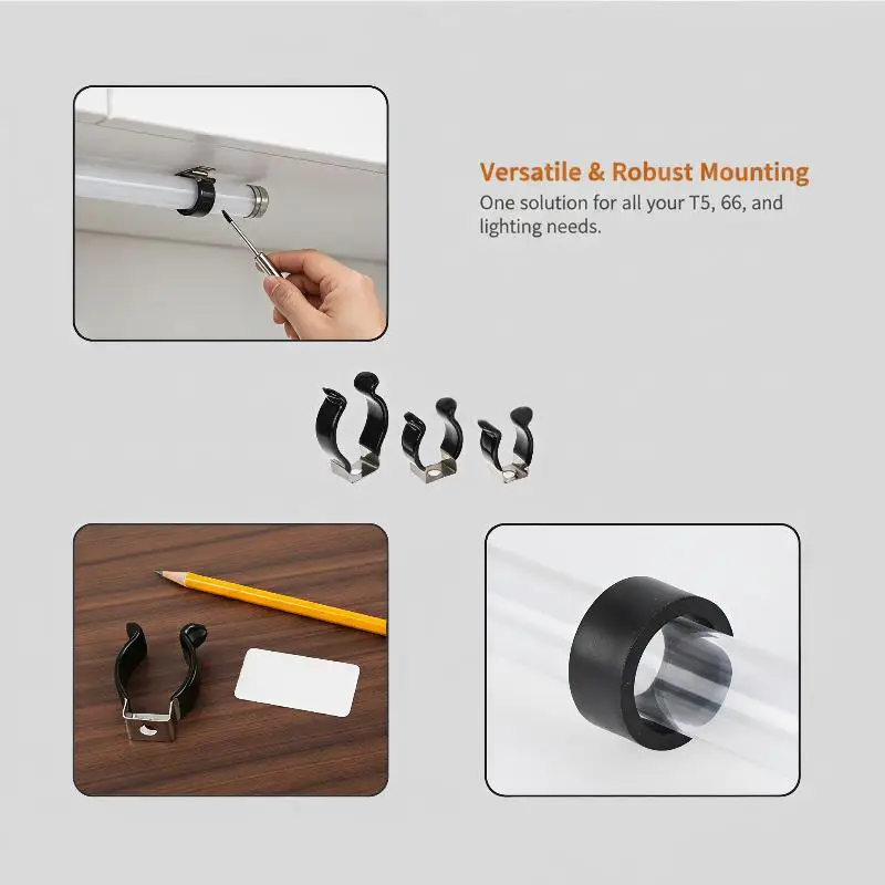 T5-T10 Lamp Holder Clips 5Pcs U Clips Holder Durable Plastic Dipped Clamps Stable Support for Cabinet Lighting Setup