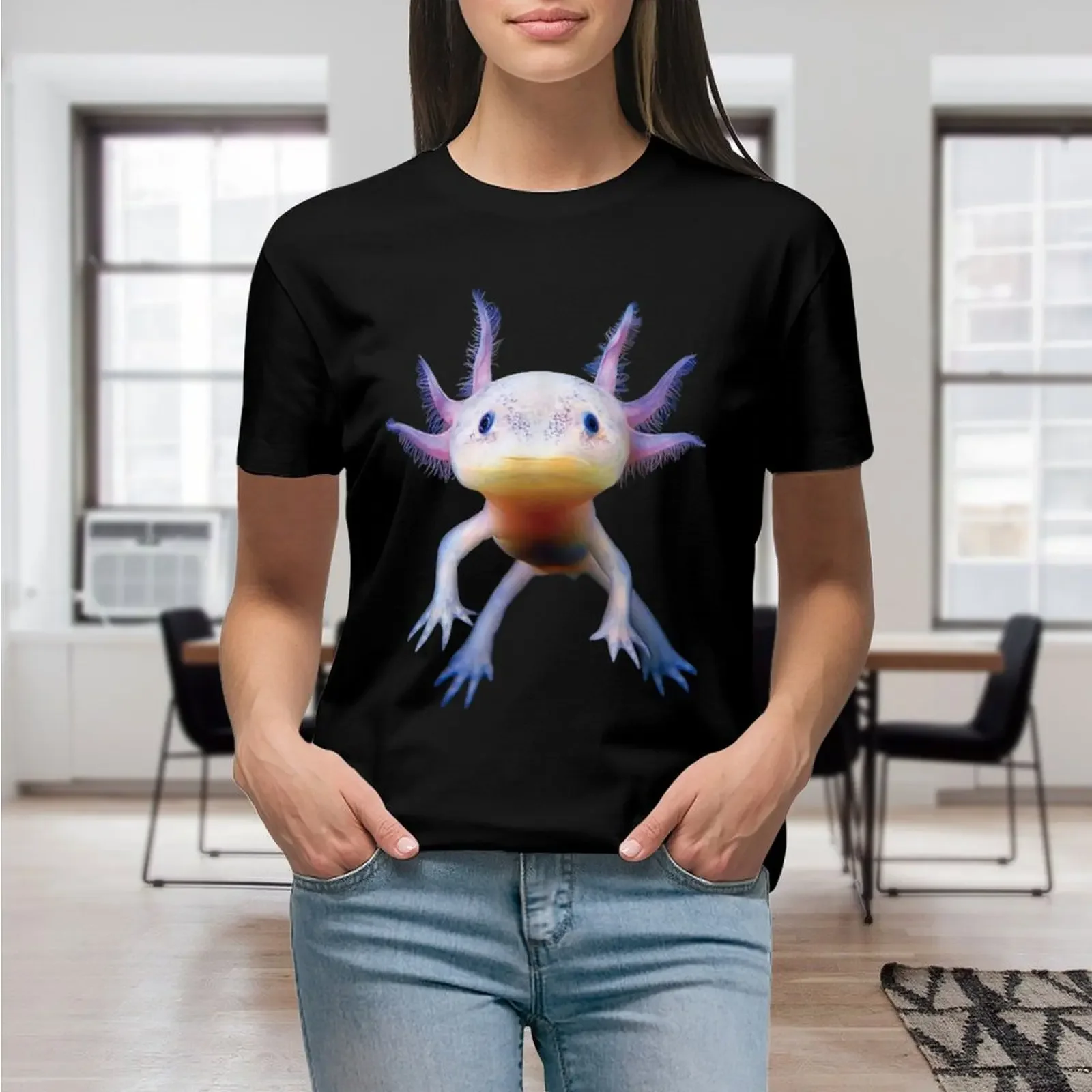 Axolotl Mexican Walking Fish Cute Amphibian Axolotl T Shirt Graphic Shirt Casual Short Sleeved Female Tee T-Shirt Size S