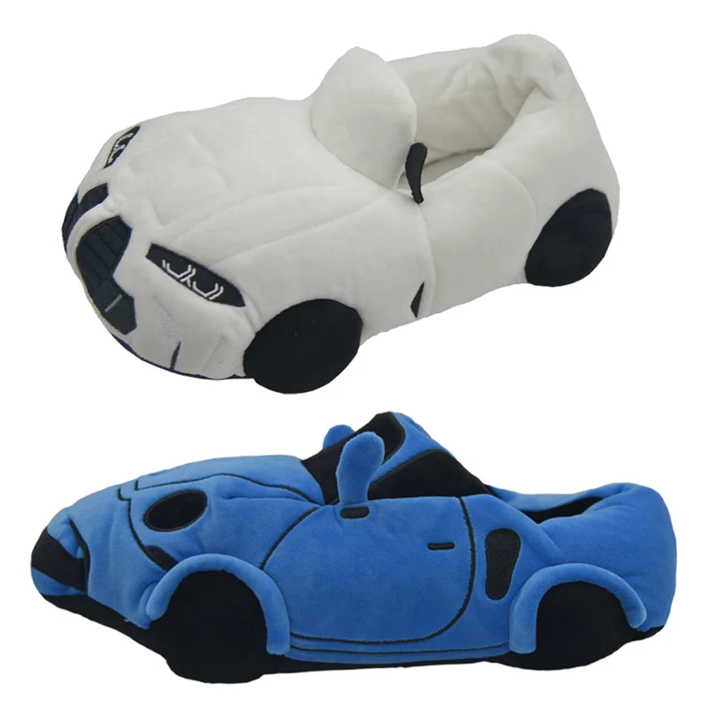 White Blue Car Plush Slippers Cosplay Fun Vehicle Shape Stuffed Shoes Cartoon Fantasy Women Men Christmas Indoor House Slippers