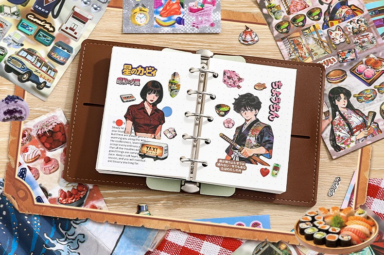 Showa Theme Die-Cut Stickers Book 25/50 Sheets for DIY Decorative Scrapbook Phone Case Collage Aesthetic Stationery Stickers