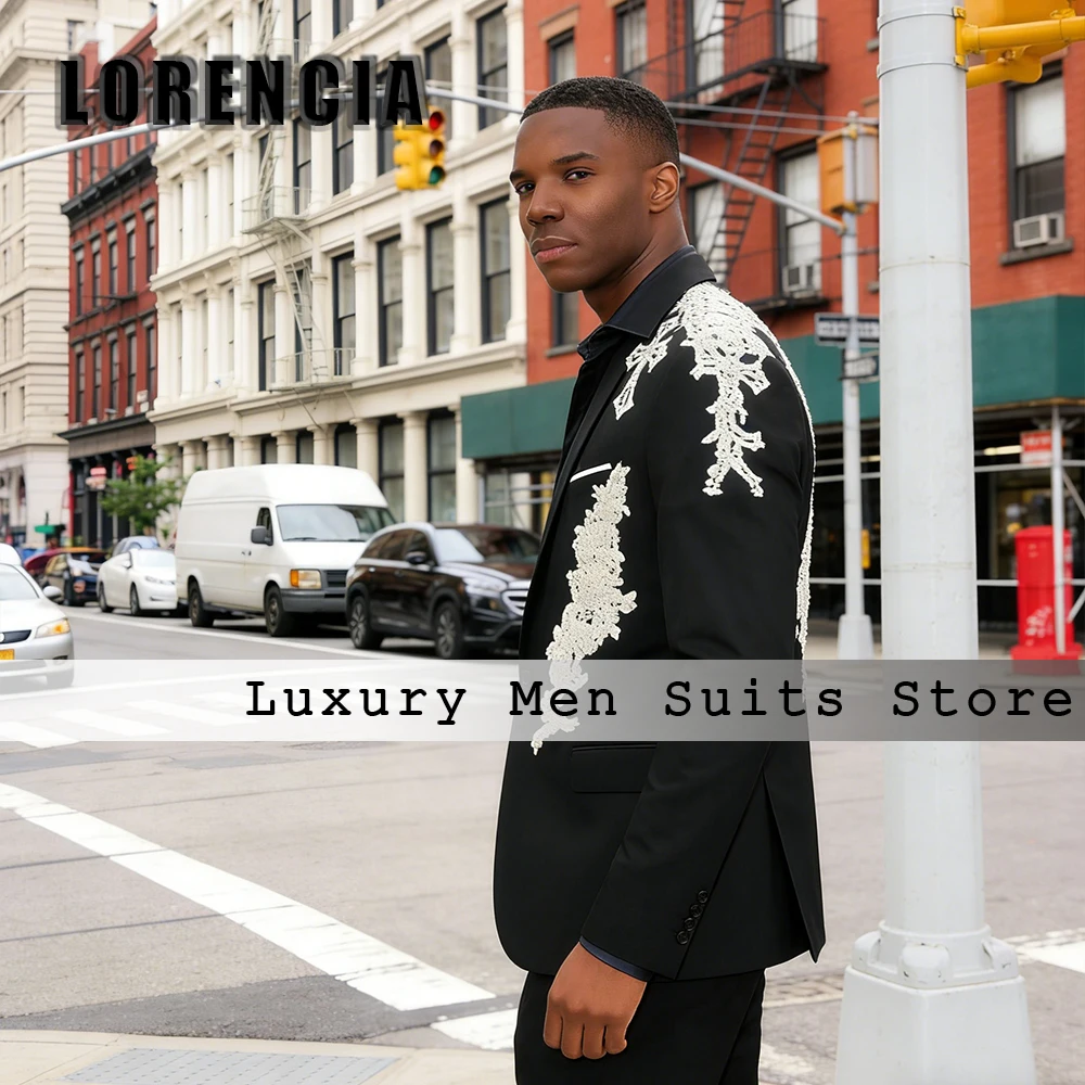 

Unique Applique Male Suits 2 Pieces Single Breasted Wedding Tuxedos Groom Outfits 2026 Customized Blazer Pants roupas masculinas