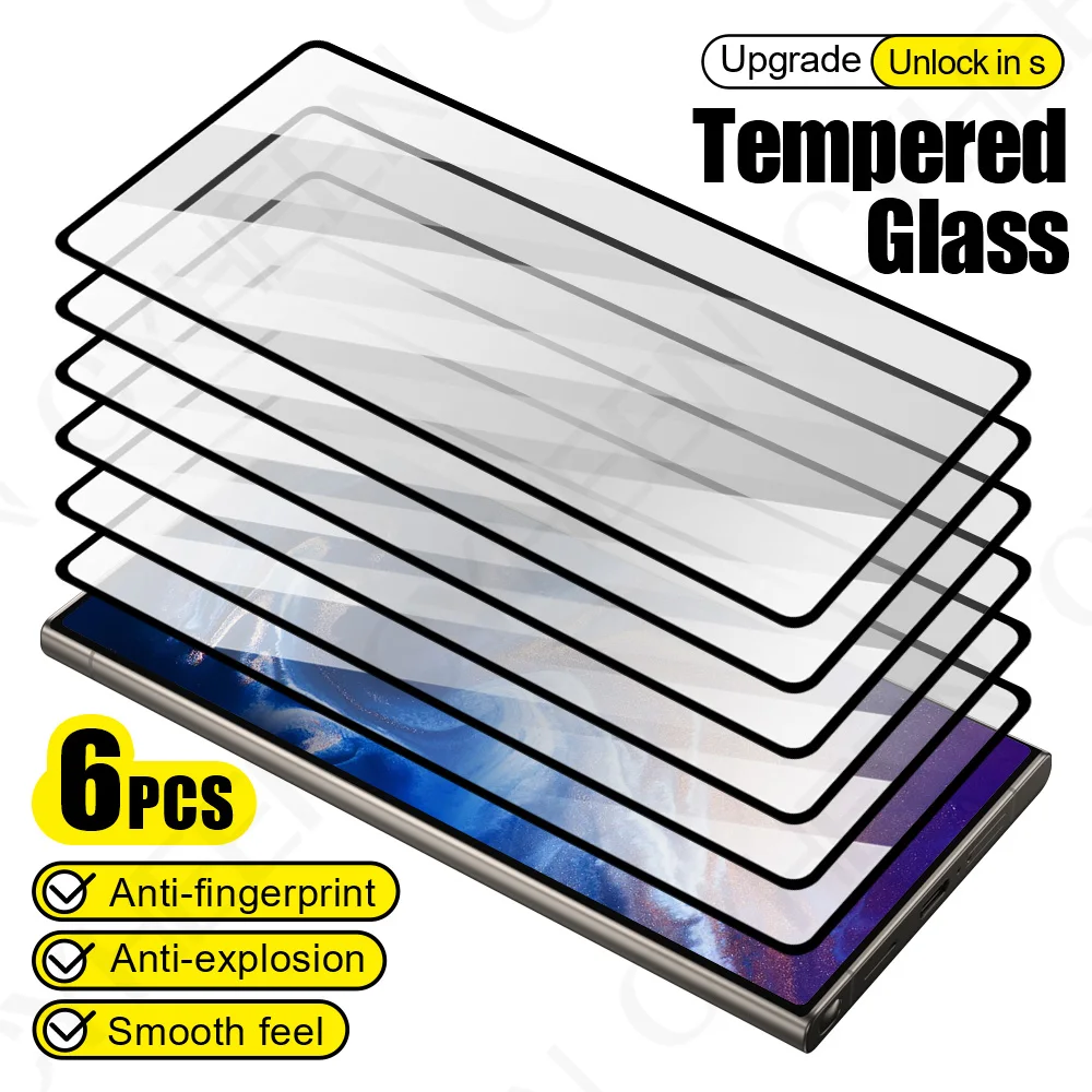 6Pcs Tempered Glass Smartphone For Samsung S25 S24 Ultra S23 Phone Screen Protector S22 Plus S21 Protective Film S20 S10 Note 20