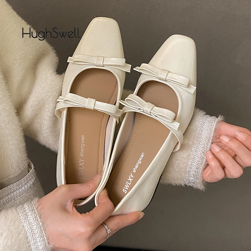 

Elegant Bowknot Leather Ballet Flats Woman Premium Low Heel Mary Jane Shoes Ladies Brand Design Casual Bows Shallow Loafers