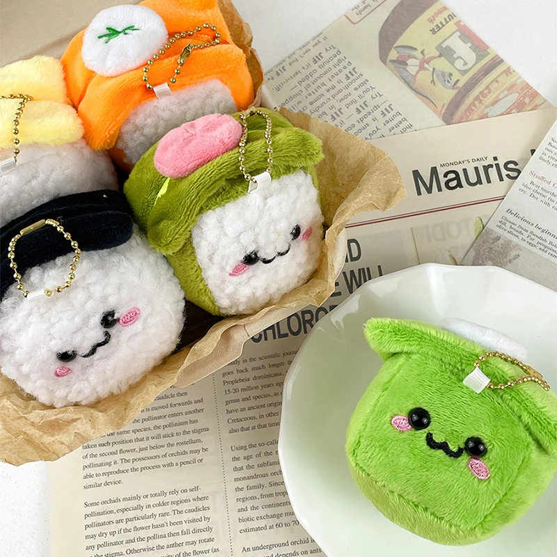 Porte-clés en peluche boule de riz japonaise colorée, pendentif beurre, mignon, stade, sushi, mini jouet en peluche, cadeau pour couple, Kawaii, 1PC