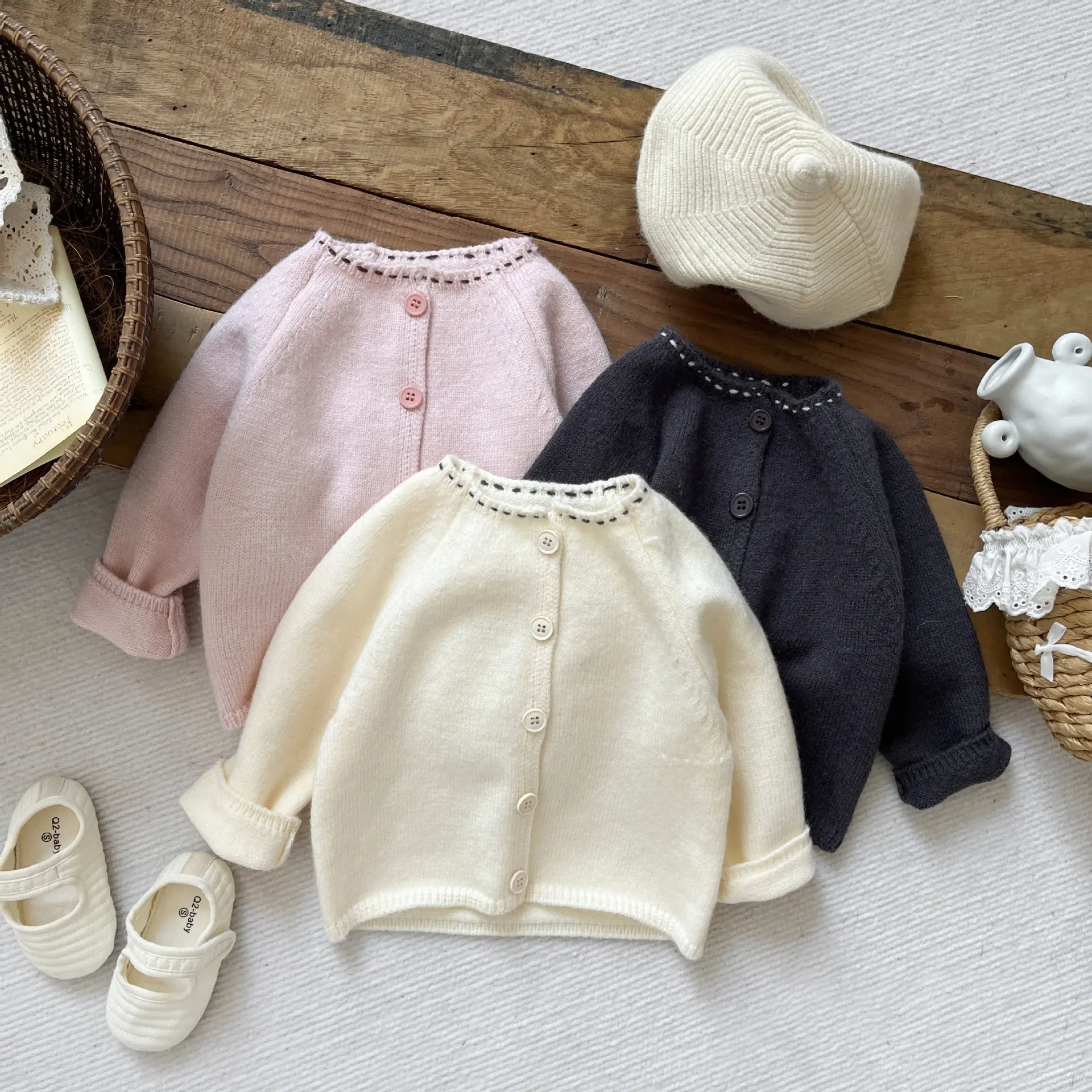 

2024 Autumn New Baby Long Sleeve Knit Cardigan Solid Infant Girl Cute Sweater Coat Toddler Cotton Knitted Jacket Baby Clothes