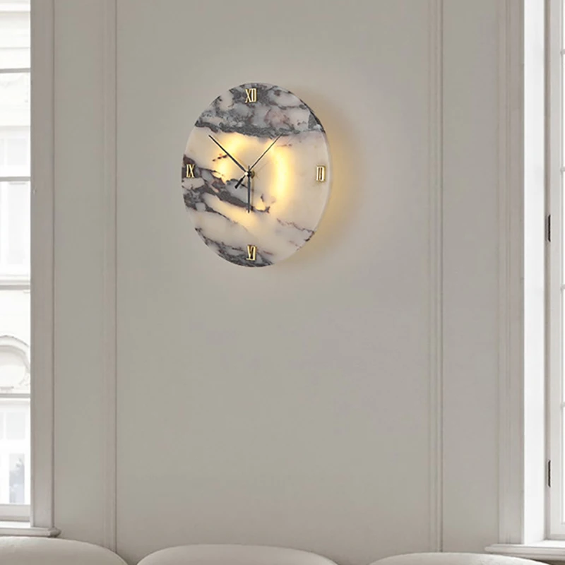 Innovative Clock Function LED Wall Lamp Natural Stone Indoor Foyer Bedroom Dining Room Lighting Fixtures Marble