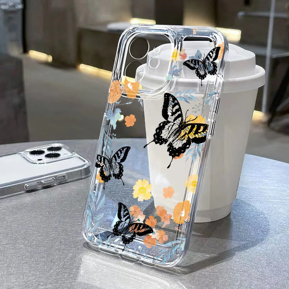 Shockproof Transparent Case For iPhone 15 16 13 11 12 14 Pro Max 7 8 Plus XR XS X SE Aesthetic Flower Cover Silicone Soft Funda view 3