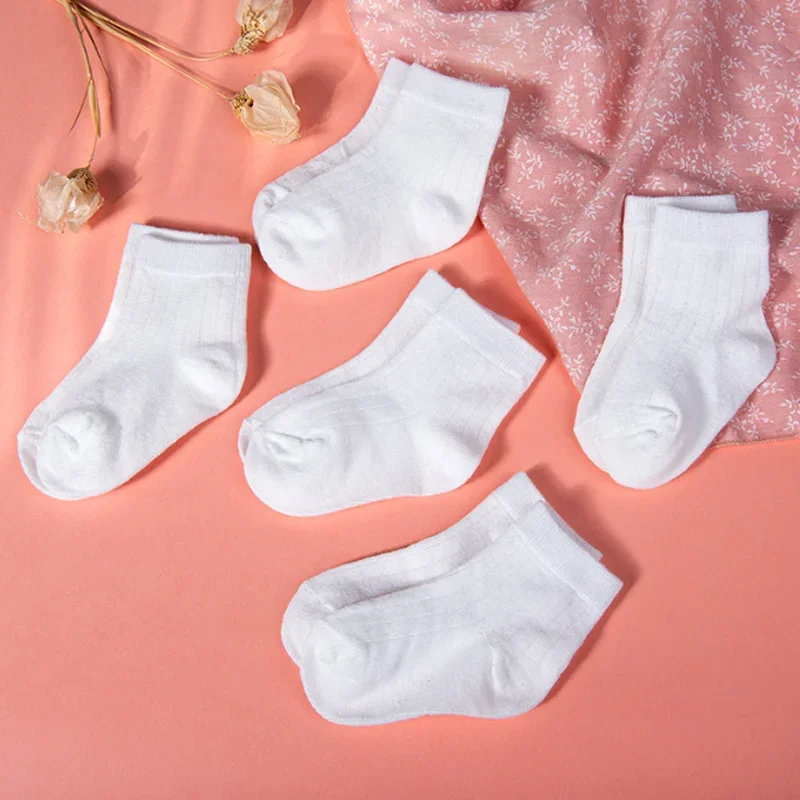 Calcetines blancos para bebés y niñas, 5 pares por lote, nuevos