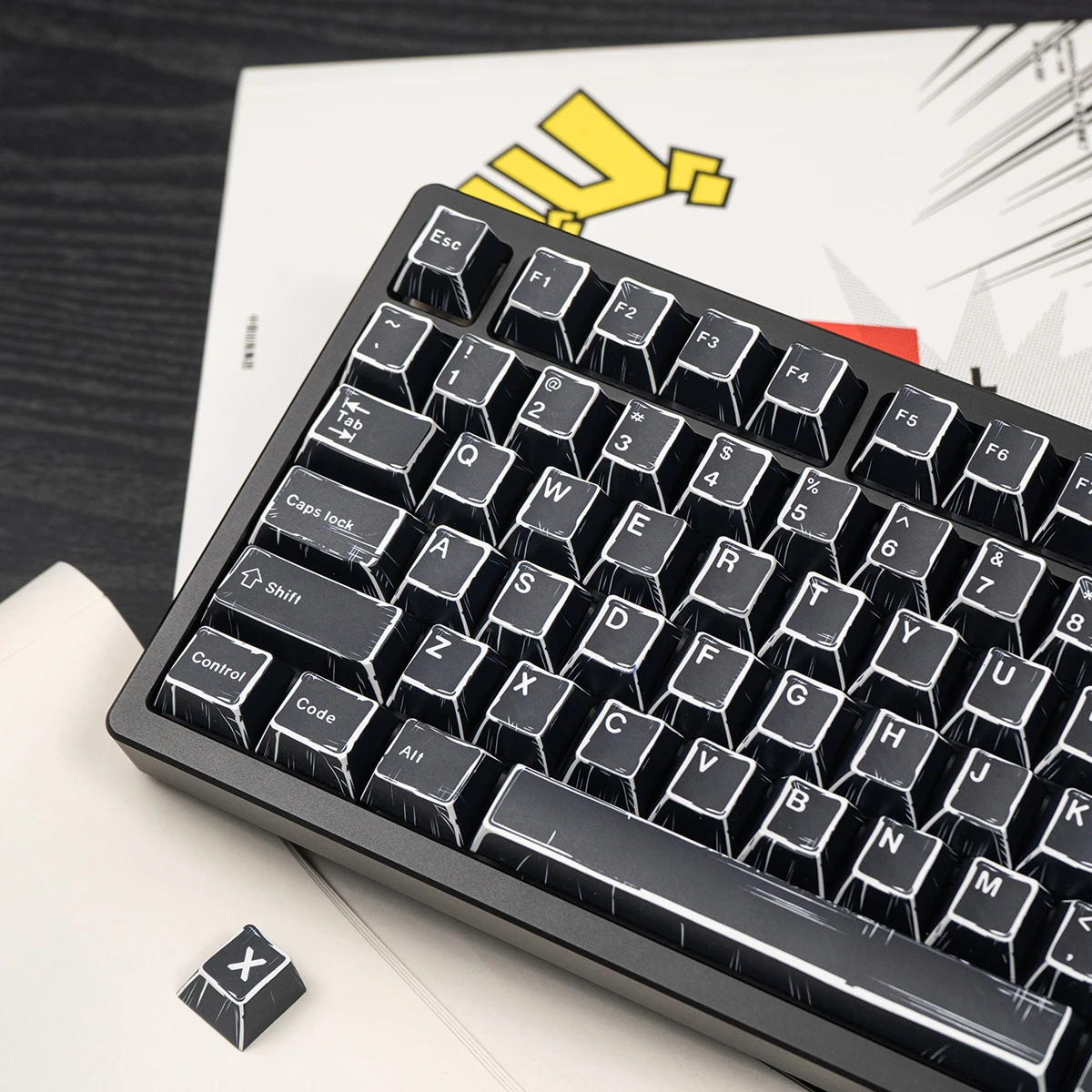 Comic black magnetic axis mechanical keyboard keycap PBT sublimation customization original Wooting Mega Lion etc