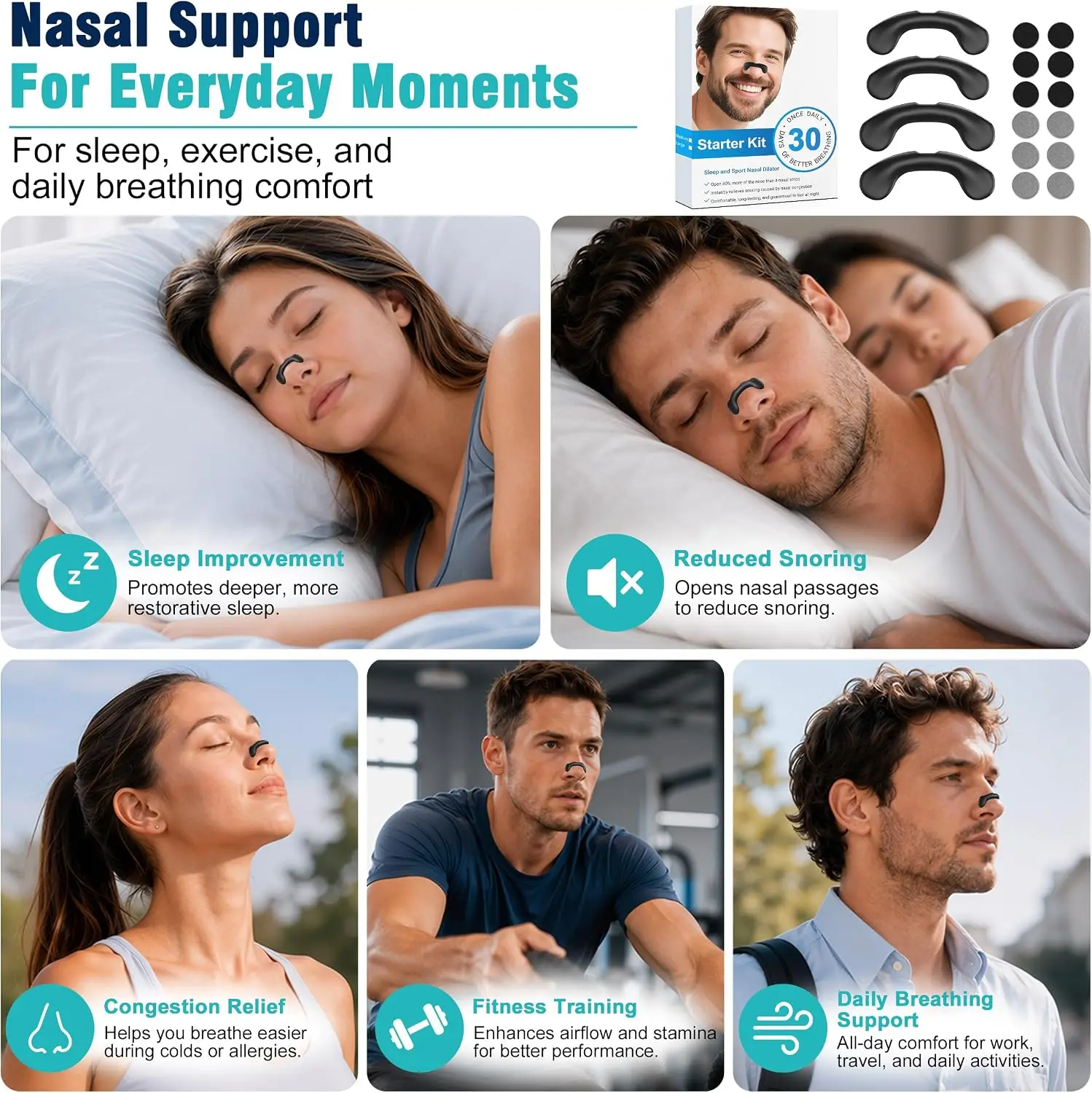 Anti-snoring Nasal Strips,Nasal Breathing Dilators Starter Kits,Nose Strips,Increase Sports Air Improve Sleeping Reduce Snoring