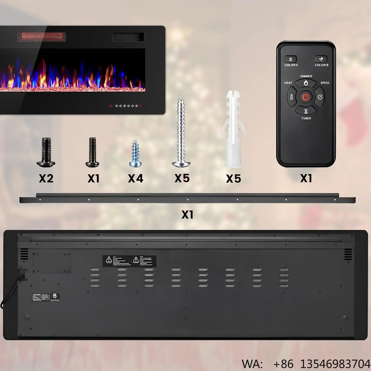 Kalsubo 50 Inch Ultra Thin Electric Fireplace Recessed Wall Mount Heater 750W 1500W Adjustable Flame Color Timer Remote Control