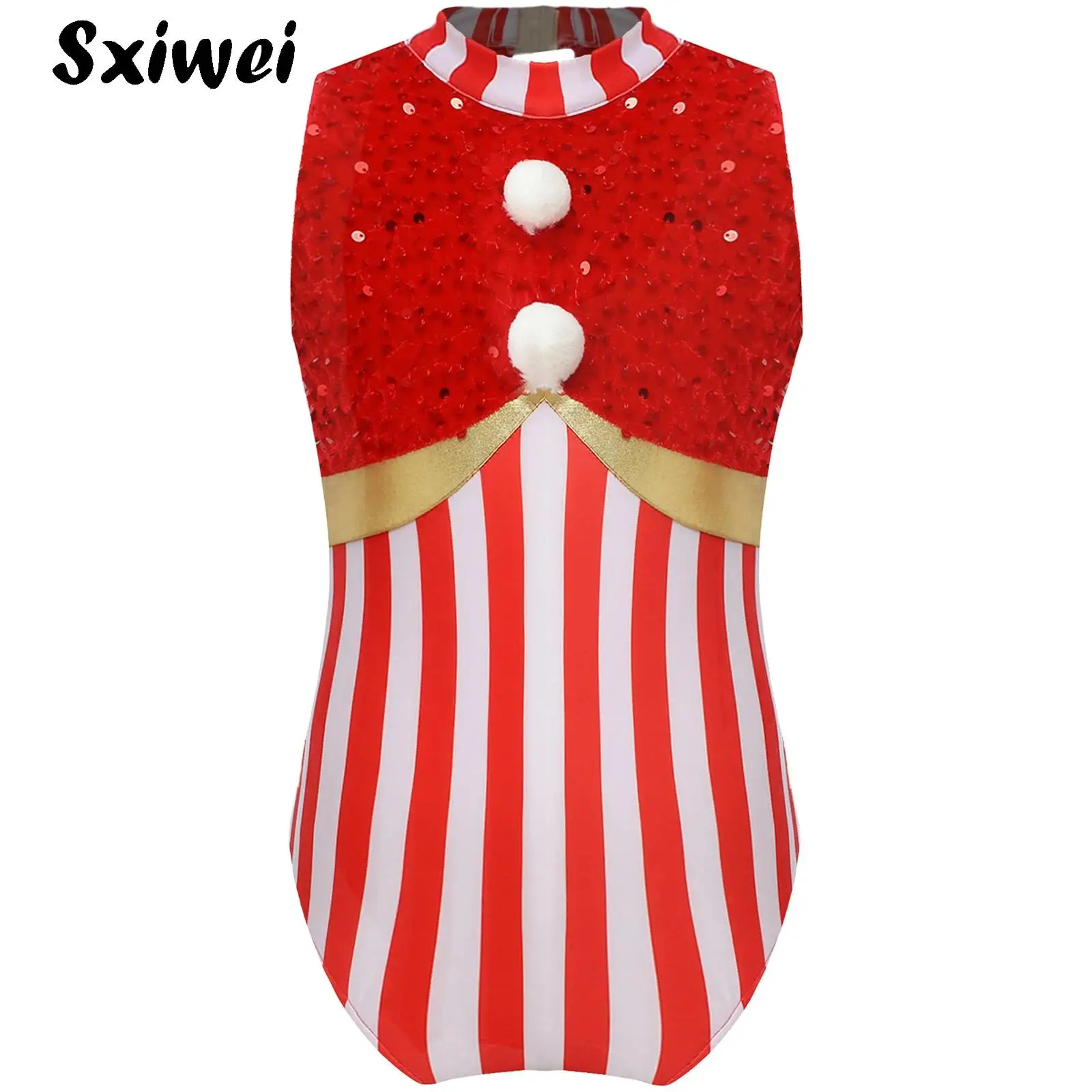 

Kids Girls Christmas Striped Unitard Ballet Dance Gymnastics Leotard Candy Cane Bodysuit Halloween Party Circus Cosplay Costume