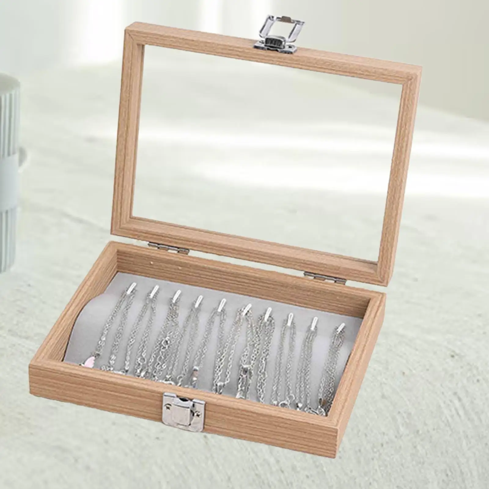 Elegant Wood Jewelry Display Box Transparent Lid Shadow Case for Brooch Medal Pin Ring Bracelet Earring Collection Storage