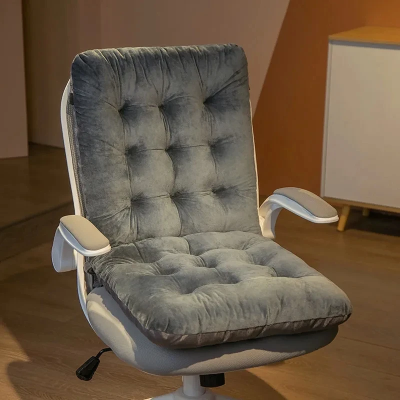 Solid Color One-Piece Office Chair Backrest Seat Cushion Four Seasons Universal Chair Cushion with String Warm Soft Cushion