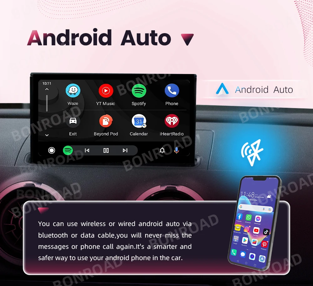 Bonroad drahtloses carplay android auto adapter für audi a3 8v 2012-2018 spiegel link airplay bluetooth gps navigation – Detail 5