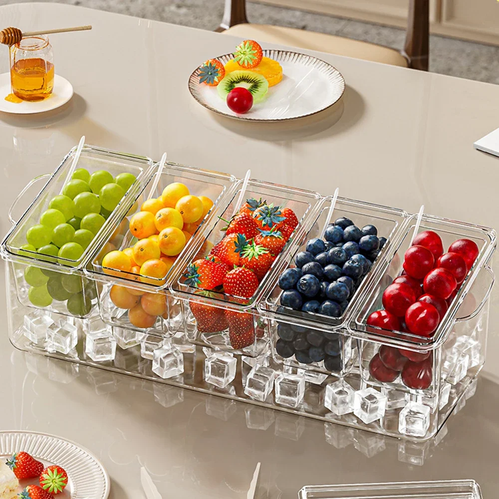 

New Kitchen Refrigerator Salad Storage Box Outdoor Party Picnic Ice Box Food Grade Plastic Fresh Storage Boxes with Fork