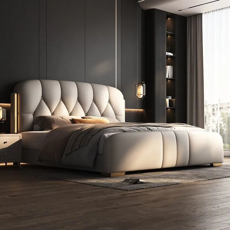 

Italian light luxury minimalist wedding bed simple household storage bed master bedroom double multi-functional soft art
