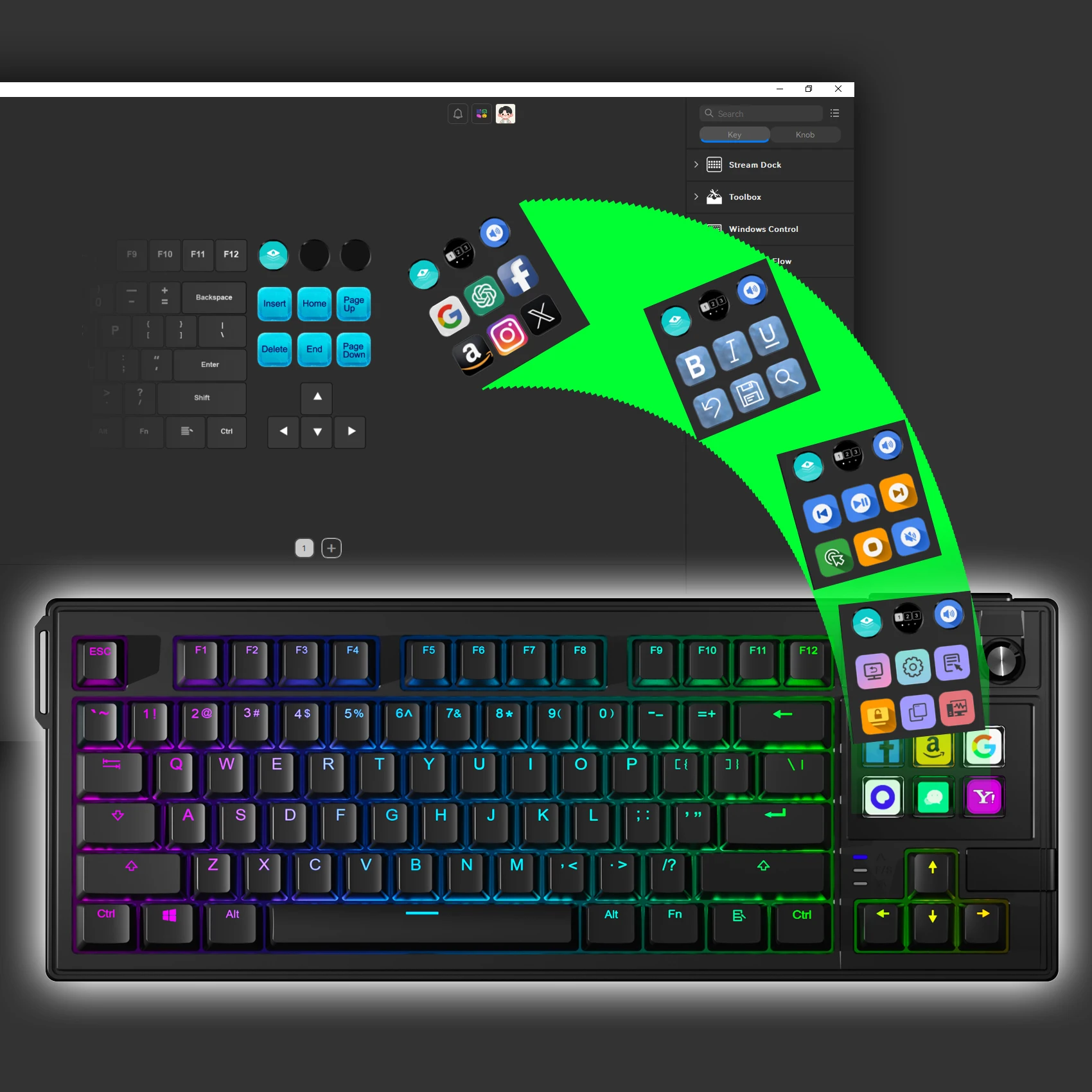 Wired Mechanical Keyboard - 78 Red Switch Keys, 6 LCD Buttons, 3 Knobs, RGB Backlight